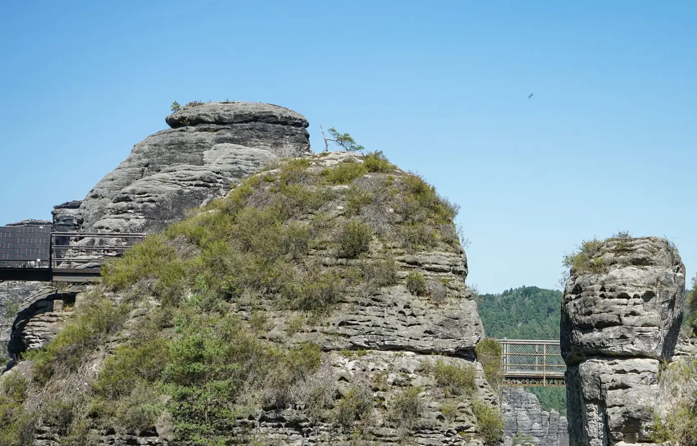 Majestic sandstone formations with bridges in Saxon Switzerland National Park, Germany.