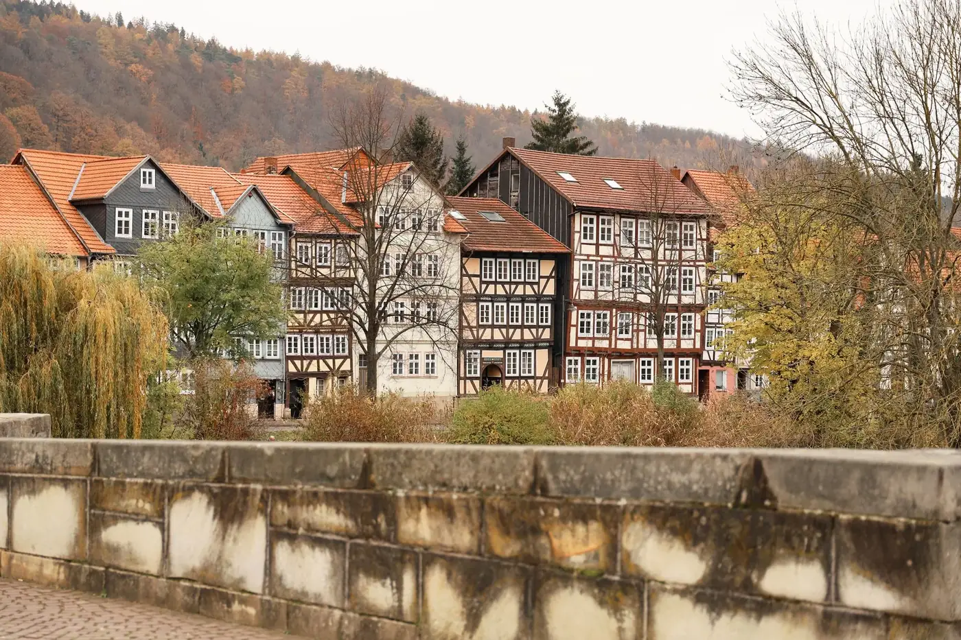 Charming half-timbered houses in Hann. Münden during autumn.