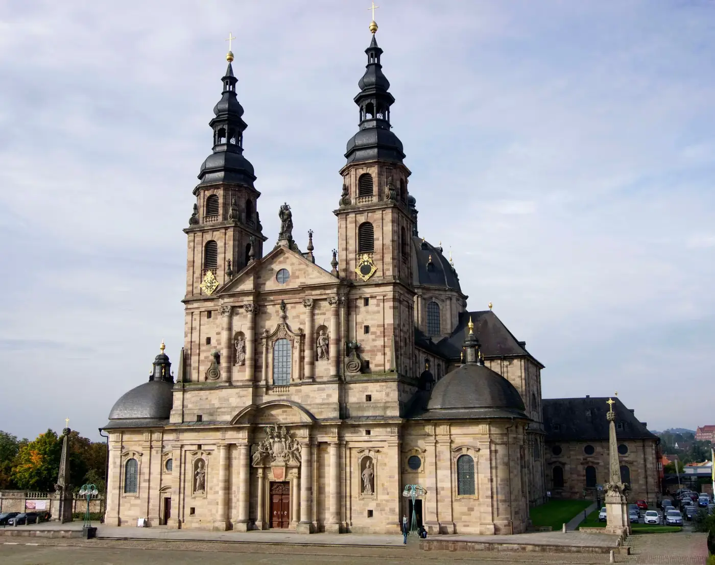 Historic St. Boniface Basilica in Fulda, Germany on a clear day.