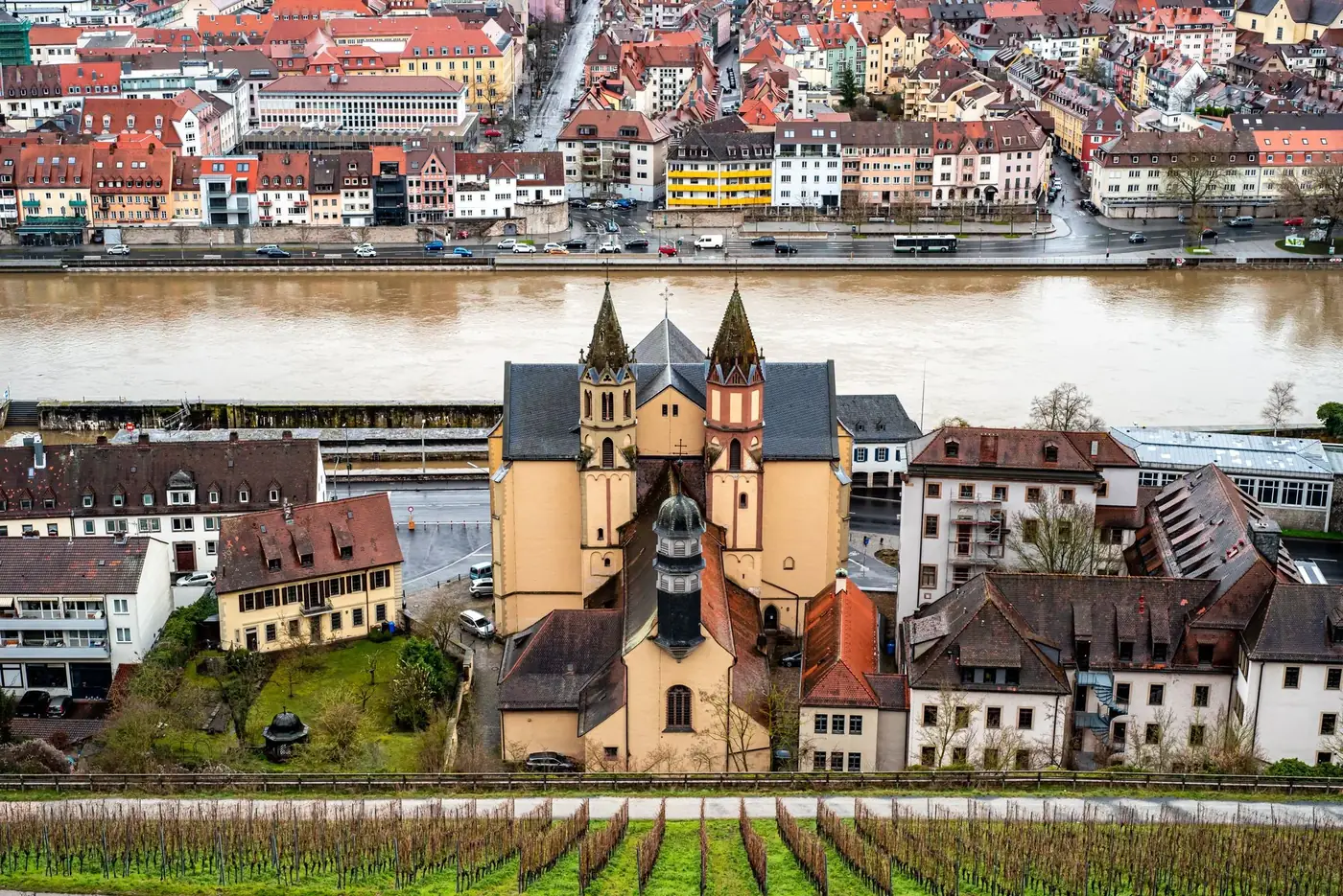 Explore the charming architecture of Würzburg, Germany, from a stunning aerial perspective.