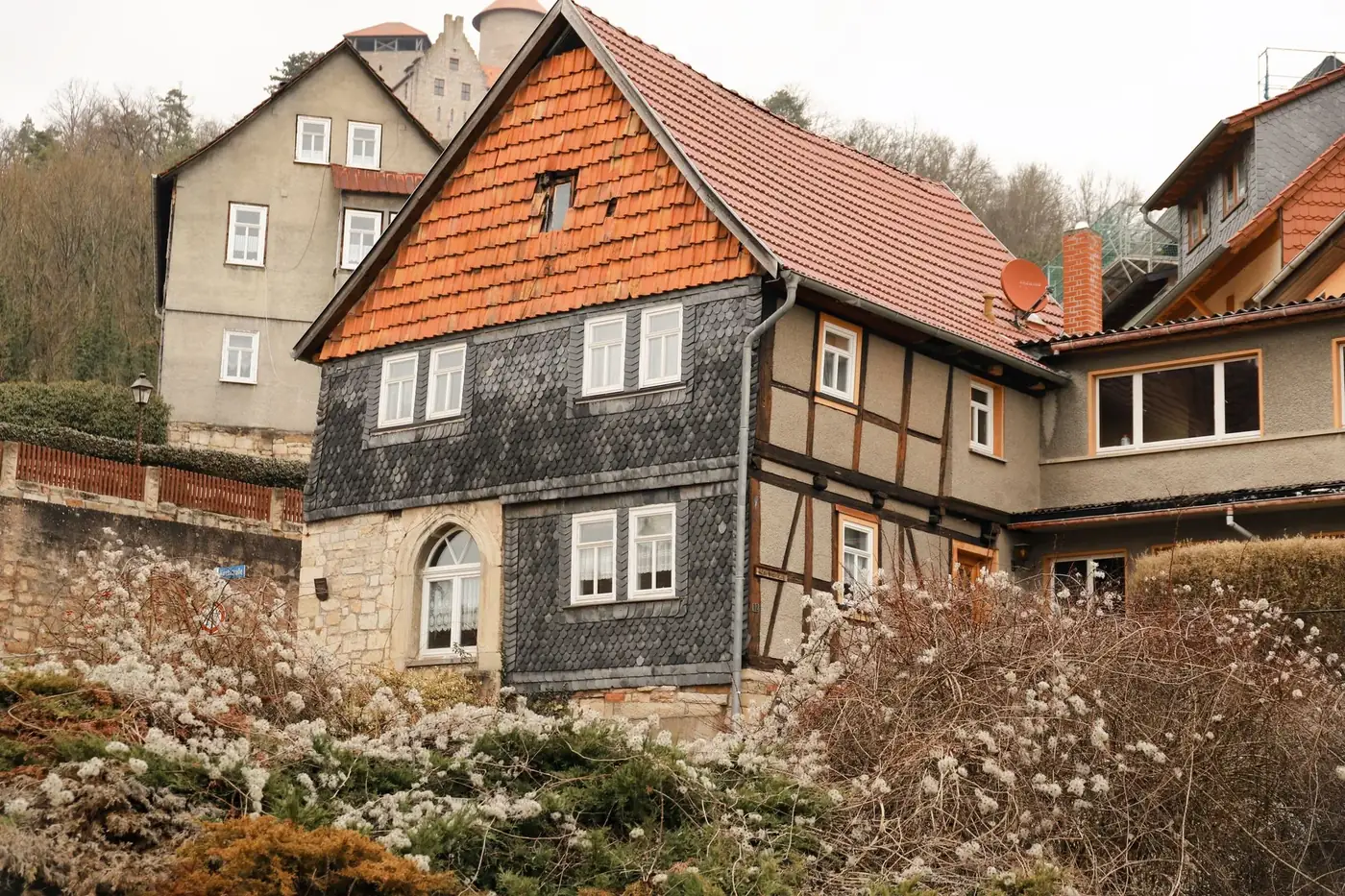 Traditional timbered house in Treffurt, Germany, showcasing unique architecture and historic charm.